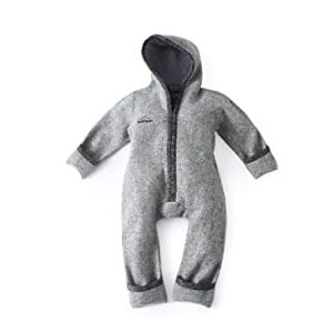 gipfelsport Wollwalk Overall Baby - Walkoverall aus Wollfleece | Walkanzug aus Merinowolle, Schurwolle, Walkwolle | Größe 74/80 in grau mit kurzem Reißverschluss