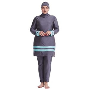 OBEEII Muslimischer Badeanzug Damen Mädchen - Bescheidene Bademode, Muslim Islamischen Schwimmhose mit Badekappe Badebekleidung Modest Beachwear Burkini für Frauen Tankini Grau XXL