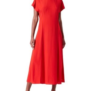 Tommy Hilfiger Damen Kleid Viscose Crepe Maxi Dress Kurzarm, Rot (Fierce Red), 44