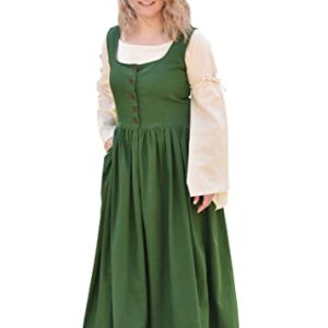 Battle-Merchant ärmelloses Mittelalter Kleid Lene für Damen | Trägerkleid Bauernkleid Überkleid Mieder | Baumwolle | Grün, Gr. M