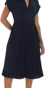 Tommy Hilfiger Damen Polokleid Pleated Midi Dress Knielang, Blau (Desert Sky), 46
