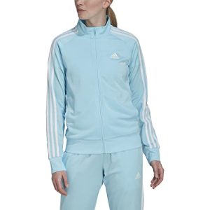 adidas Damen Essentials Warm-Up Slim 3-Streifen Trainingsshirt, Bliss Blau-Weiß, M