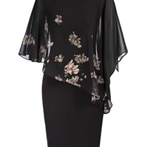 Hanna Nikole Pencil Dress Women's Chiffon Dress Flattering Large Size Sheath Dress Gray Flower S