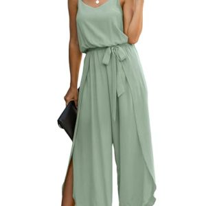ASOMI Jumpsuit Damen Sommer Lang: Sexy Cocktail Elegant Mode Gürtel Overall Hochzeit Hawaii Urlaub Strand V-Ausschnitt Hosenanzug Business Baggy Festlich Spaghettiträger Outfit 84Lichtgrün XL