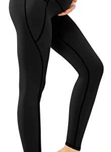 JOYSPELS Umstandsleggings über dem Bauch mit Taschen, Nicht durchsichtig, Workout-Schwangerschafts-Leggings, Schwarz, XXL