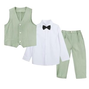 LOLANTA 4-teiliger Anzug für Jungen, Westen-Set, Kindergeburtstag Hochzeitsparty, Grün, 120, 5-6 Jahre