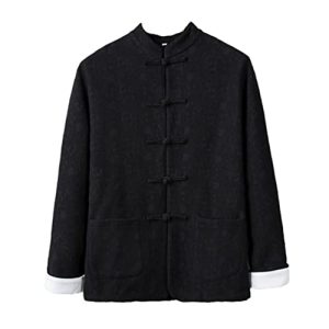 Cuiynice Chinesischer traditioneller Tang-Anzug, Oberteil für Herren, langärmelig, Kung Fu, Tai Chi, Uniform, Frühling, Herbst, Hemd, Oberteil, Jacke (Schwarz, XL)