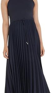 Tommy Hilfiger Damen Midikleid Rib Tank Pleated Dress Ärmellos, Blau (Desert Sky), XXS