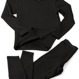 LAPASA Herren Innenfleece Thermounterwäsche Set, Thermounterhemd & Thermohosen Funktionsunterwäsche M24, Schwarz (Extra warm), XL