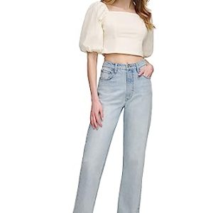 DKNY Women's Straight Wide Leg Jeans, Tidal Blu Wash, 25