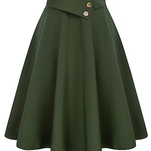 Belle Poque 1950s Vintage Rock für Frauen Plus Größe Retro Flowy Swing Rock für Cocktail Party Armeegrün BP0758-02 XXL