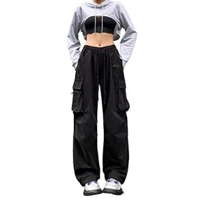 Linsennia Cargohose Damen Baggy Y2k Cargo Parachute Pants Weite Teenager Mädchen High Waist Streetwear Harajuku Goth