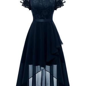 Wedtrend Abendkleid für Hochzeit Gast Abschlusskleid Cocktailkleid Sommerkleid mit Spitze WT0303 Navy XL
