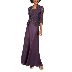Alex Damen Langes Satinrock Kleid für besondere Anlässe, aubergine, 46