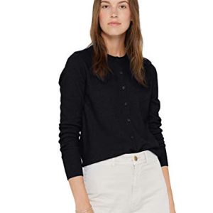 State Cashmere Damen Strickjacke 100% reines Kaschmir Knopfleiste Langarm Rundhalspullover (M, Schwarz)