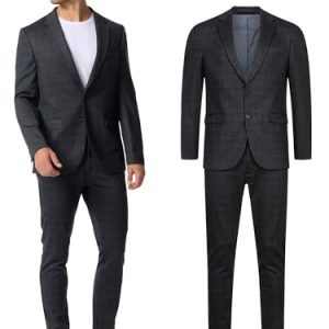 JEFF Herren JFOliver Set Anzug 2-teilig Sakko Hose Set | elastischer Herrenanzug Regular Fit Männer Check 50