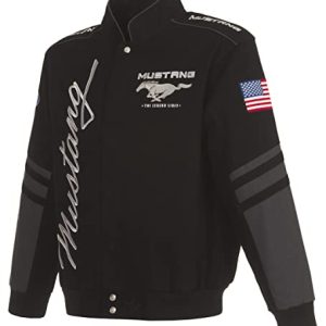 JH DESIGN GROUP Ford Mustang Herren-Jacke, bestickter klassischer Twill-Mantel, Bsc1 Schwarz, 3XL