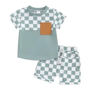 Yassiglia Baby Jungen Kleidung Set Sommer Zweiteiler Outfit Farbe Patchwork Kurzarm Shirt + Shorts Kleinkind Bekleidungssets Neugeborene Babykleidung (Blau, 2-3 Years)