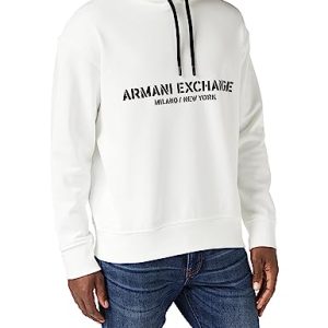 Armani Exchange Herren Cotton Frenc Terry Utility Logo Drop Shoulder Pullover Hoodie Sweatshirt, Weiß, L EU