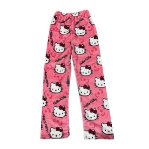 Hello Kἰtty Schlafanzughose Damen Lang Hosen Flanell Pyjama Hose Damen Schlafhose Weich Kawaii Pyjamas Anime Bequeme Winter Pyjamahose aus Baumwolle Warmes Geschenk für Sie