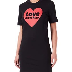 Love Moschino Damen Short-sleeved T-shape Regular Fit Dress, Schwarz, 46 EU