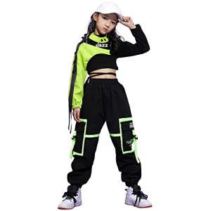 LOLANTA Hip Hop Kleidung Mädchen, Teenager Jazz Tanz Outfit,Bauchfreies Oberteil Cargohose Kleidungsset(Schwarz,8-9 Jahre,Tag 140)
