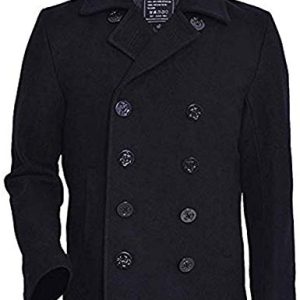Seibertron Herren Wollmantel PEA Coat USN Marine Jacke Herren Navy Peacoat Mantel Winterjacke Übergangsjacke Black 4XL