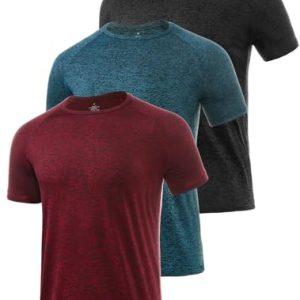 Star Vibe 3 Stücke trockene T-Shirts für Herren Schwitzen Sport T-Shirts Sport Fitness-Sportkleidung Kurze Ärmel Fitness-Studio Sport-Shirt Black/Navy/Wine Red L