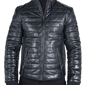 TruClothing.com Herren Puffer Jacke Kleidung Winddicht Winter gesteppt Echtleder Jacken Mantel