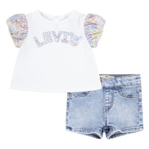 Levi's Baby-Mädchen Tee and Short Set SGSS241 Aufeinander abgestimmte Outfits, Sugar Swizzle (Cream), 24 Months (24M)