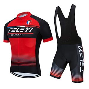 PSPORT Herren Radtrikot Set, Sommer Jungen Trägerhose Anzüge Mountainbike Radfahren Kleidung Set Radfahren Reiten Trikots Atmungsaktiv
