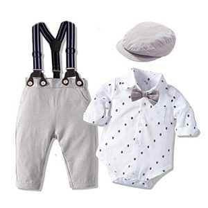 Volunboy Baby Jungen Anzug Set Bekleidung Hemd mit Fliege + Hosenträger Hosen Strampler Anzug(9-12 Monate,Größe 73,Segelboot)