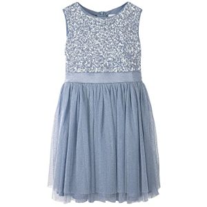Maya Deluxe Mädchen^Mädchen Paillettenverziertes Hochzeit und Geburtstag Festlich mit Bandschleife Brautjungfernkleid Kleid, Blue, 5 Years