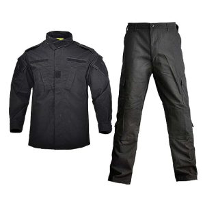USTZFTBCL Militärischer Camo-Taktikanzug Herren Army Hemd Mantel Hose Set Mehrfachtaschen Schwarze Kleidung Black XS