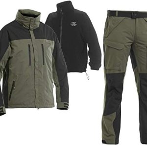 FLADEN Fishing Authentic Wear 3in1 Outdoor Thermo Anzug - Grün-Schwarz - Allwetter Angel Jacke & Hose - inkl. herausnehmbarer Fleece Jacke - Winter Anzug (S)