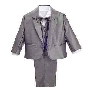 Lito Angels Baby Anzug Jungen Festlich Hochzeit, 5 Teiliges Set (Sakko, Weste, Hemd, Hose & Krawatte), Silber Grau, Größe 0-3 Monate 62 (Tag-Nummer 3M)