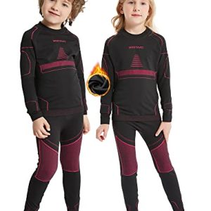 NOOYME Funktionsunterwäsche Kinder Skiunterwäsche Kinder Thermounterwäsche Kinder Atmungsaktiv & Hautfreundlich Sportunterwäsche Kinder Fussball,Schwarz-rosa (158/164) 155-160cm