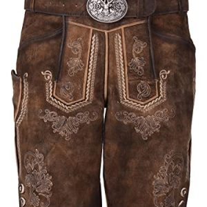 KRÜGER Herren Trachten Lederhose kurz, Modell: Lederhose Herakles mit Gürtel, Knielang, Art.-Nr. 096627-0-0007, 48, braun