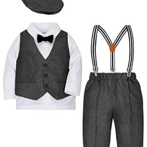 ZOEREA 4tlg Baby Jungen Bekleidungssets Hemd + Hose + Weste + Hut Fliege Krawatte Kinder Anzug Gentleman Festliche Hochzeit Langarm Body für Frühling Herbst