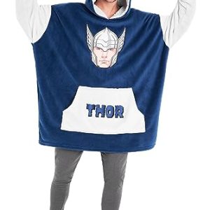 Marvel Avengers Übergroße Herren Hoodie Decke mit Ärmeln - Stitch Oversized Kapuzenpullover Fleece Tragbare Decken für Teenager - Geschenke für Fans (Blau/Grau)