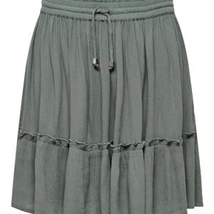 ONLY Damen Mini Volant Rock Kurzer A-Linien Chiffon Rüschen Skirt mit Tunnelzug Bund ONLIBIZA