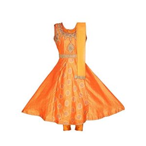 Ashwini Salwar-Anzug für Mädchen mit Stickerei, indische ethnische Kinderkleidung, bestickter SalwarSuit, gelb, 140