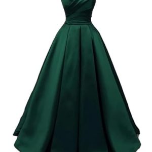 TANPAUL Damen Satin A-Linie Abendkleider Schulterfrei Lang Prinzessin Abschlussballkleid Grün 38