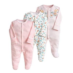 Minizone Baby Schlafanzug Pack of 3, Strampler Langarm Pyjamas Schlafstrampler 0-3 Monate