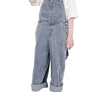 Rolanko Mädchen Kinder Jeans Latzhose Jumpsuit Lange Hose Overall mit Verstellbaren Hosenträgern, Blue Pocket, Größe:160
