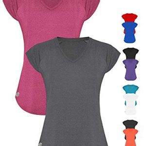 GO HEAVY Damen 2er-Pack Fitness Funktions Sport T-Shirt Laufshirt Kurzarm Schnelltrocknend | Grau/Rosa XL