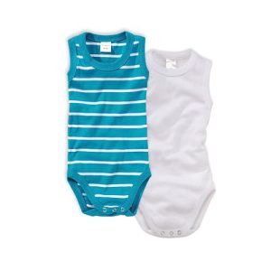 wellyou – Body ohne Arm in großen Größen aus 100% Baumwolle – Kinderbody für Mädchen & Jungen – 2er Set ärmellose Kinder Bodys in Größe 140-182 – Made in EU (Türkis Weiß gestreift/Weiß | gr 182)