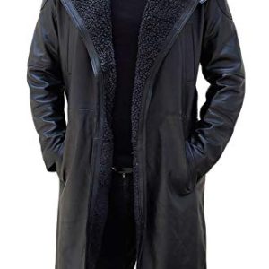 Aksah Fashion s Herren Blade Runner 2049 Ryan Gosling Officer K Braun Trenchcoat mit Pelzkragen Leder, Schwarz , XXL