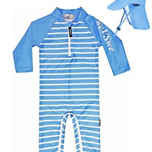 weVSwe Kleinkind Boy In One Badeanzüge Baby Sonnenhut UPF 50+ Sommer Strand Blaue 2 Jahre