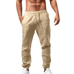Leinenhosen Herren Lang Leicht Sommerhose Loose Fit Standhosen Männer Einfarbig Freizeithose 2024 Sommer Bequeme Hose für Urlaub Strand Alltag